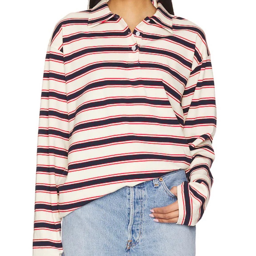 Superdown Cailyn Polo Top in Red & Navy